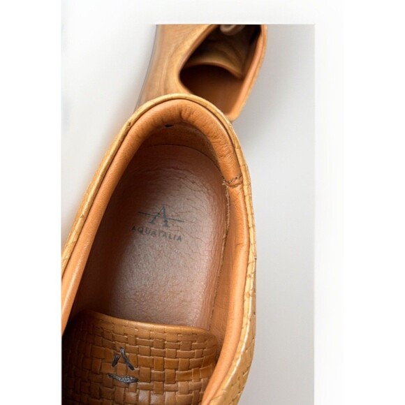 Aquatalia Alaric Basketweave Woven Leather Lace Up Sneakers Size 11 Mens Tan - Picture 8 of 9